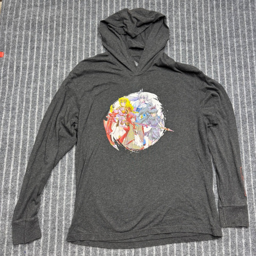 Rooster Teeth Mens RWBY Graphic Hoodie T-Shirt XL Gray Anime Long Sleeve Tee